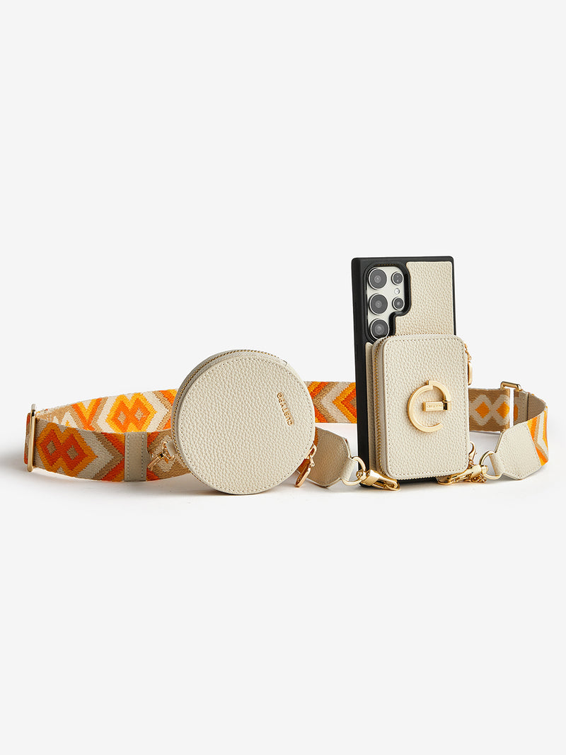 Original Design Set- Samsung Galaxy Wireless Charging Webbing Crossbody Phone Case Round Pouch Set-Mobile Phone Cases-Custype