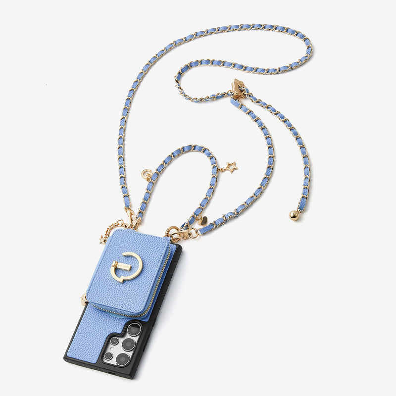 Allure Chain Series- Samsung Strap Wireless Charging Phone Case with Detachable Purse & Grip-Mobile Phone Cases-DETACHABLE WALLET & WIRELESS CHARGING-Blue-Samsung S25 Ultra-Custype