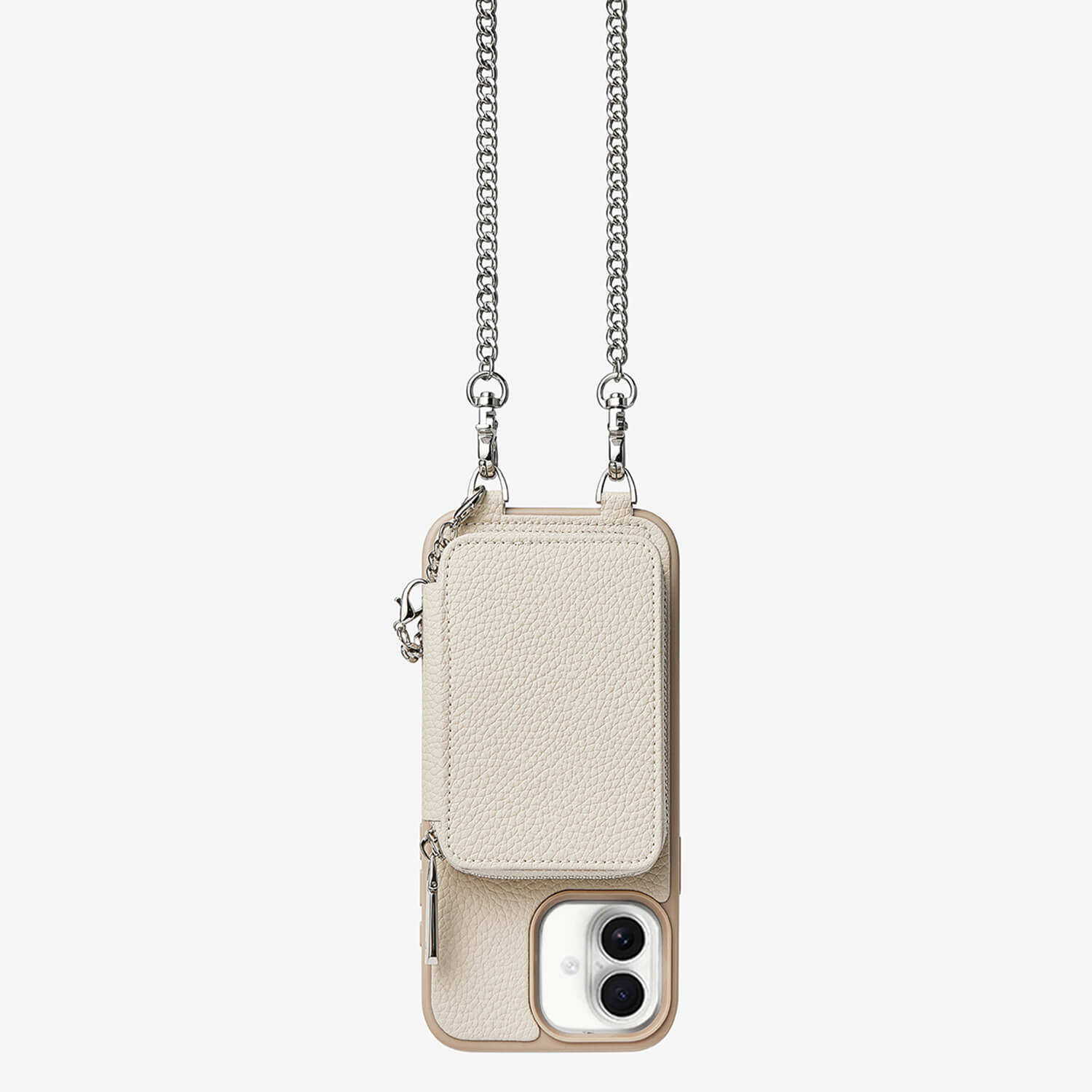 Silver Luster Kit- Protective MagSafe Phone Case with Attachable Wallet & Crossbody Chain-Mobile Phone Cases-DETACHABLE WALLET & PHONE POUCH-Beige-iPhone 16 Plus-Custype
