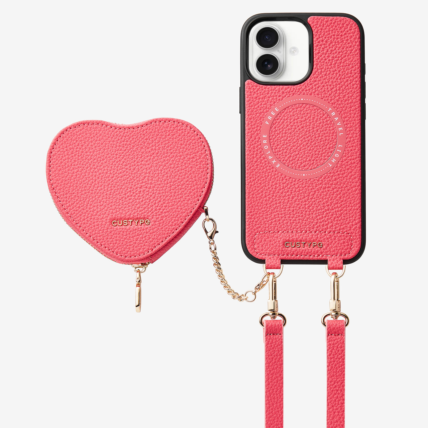 Heart Design Kit- Wireless Charging Crossbody Wallet Phone Case Pouch Set