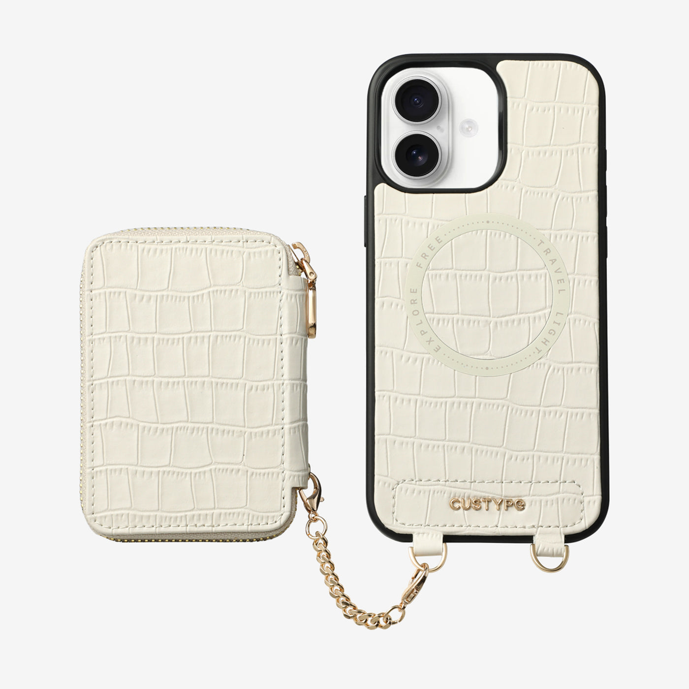 Crocodile Craft Set- Detachable Wireless Charging Wallet Phone Case-Mobile Phone Cases-DETACHABLE WALLET & WIRELESS CHARGING-White-iPhone 16 Plus-Custype