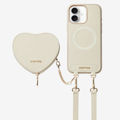 Heart Design Kit- Detachable Wireless Charging Crossbody Wallet Phone Case Pouch Set-Mobile Phone Cases-DETACHABLE WALLET & WIRELESS CHARGING-Beige-iPhone 16 Plus-Custype