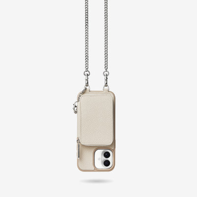 Silver Luster Kit- Protective MagSafe Phone Case with Attachable Wallet & Crossbody Chain-Mobile Phone Cases-DETACHABLE WALLET & PHONE POUCH-Beige-iPhone 16 Plus-Custype