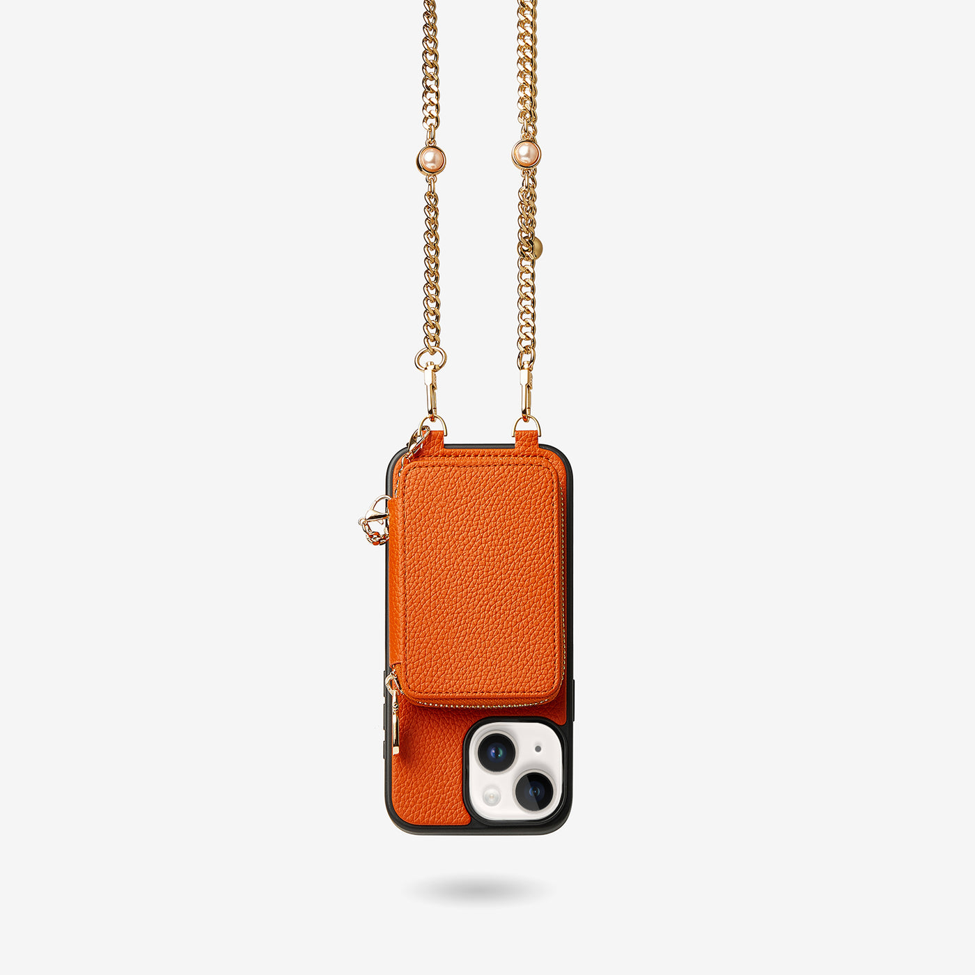 Candy Chain Assembly- Pearl Chain Purse iPhone Case Supporting Magsafe-Mobile Phone Cases-DETACHABLE WALLET & PHONE POUCH-Orange-iPhone 15 Plus-Custype