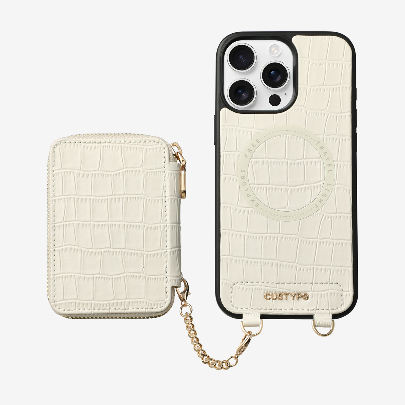 Crocodile Craft Set- Detachable Wireless Charging Wallet Phone Case-Mobile Phone Cases-DETACHABLE WALLET & WIRELESS CHARGING-White-iPhone 16 Pro Max-Custype