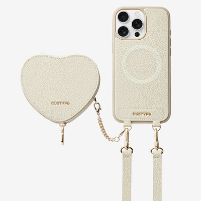 Heart Design Kit- Detachable Wireless Charging Crossbody Wallet Phone Case Pouch Set-Mobile Phone Cases-DETACHABLE WALLET & WIRELESS CHARGING-Beige-iPhone 16 Pro Max-Custype