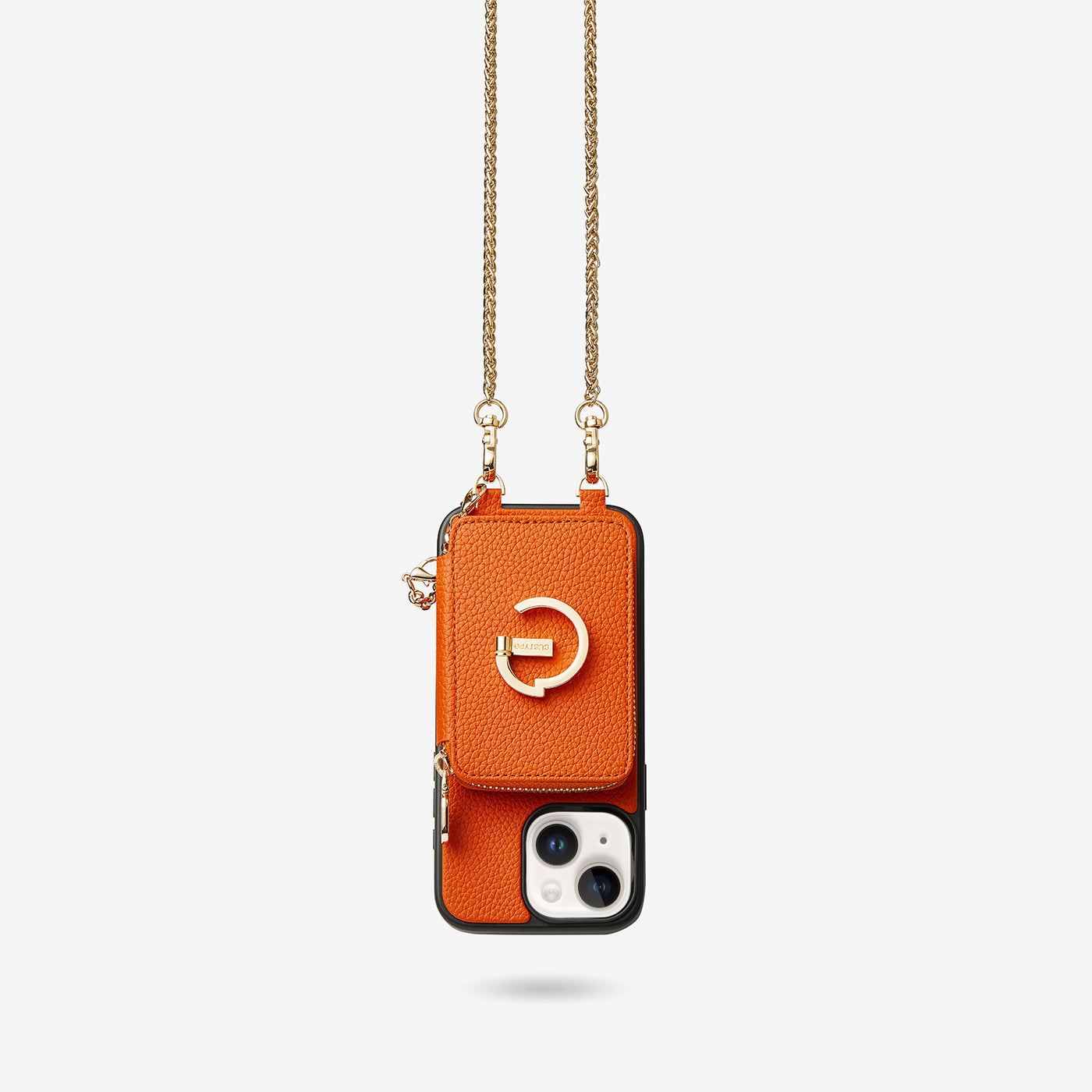 Slim Metal Chain- Magnetic Crossbody Phone Case with Card Holder-Mobile Phone Cases-DETACHABLE WALLET & PHONE POUCH-Orange-iPhone 15 Plus-Custype