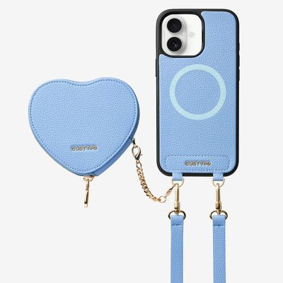 Heart Design Kit- Detachable Wireless Charging Crossbody Wallet Phone Case Pouch Set-Mobile Phone Cases-DETACHABLE WALLET & WIRELESS CHARGING-Blue-iPhone 16 Plus-Custype