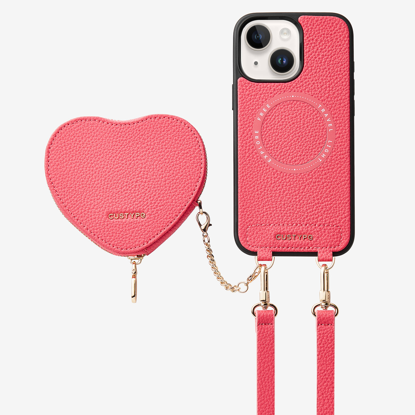 Heart Design Kit- Wireless Charging Crossbody Wallet Phone Case Pouch Set