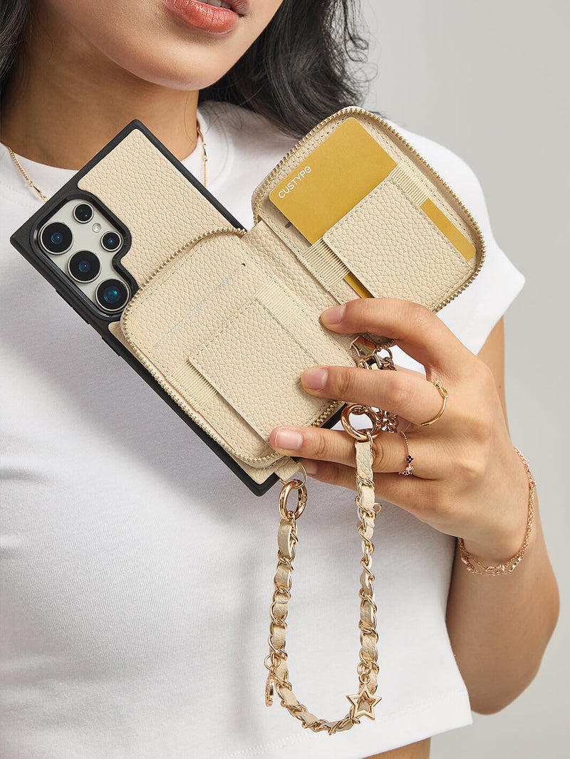 Allure Chain Series- Samsung Wristlet Magnetic Wallet Phone Case with Stand-Mobile Phone Cases-WRISTBAND & PHONE POUCH-Black-Samsung S25 Ultra-Custype