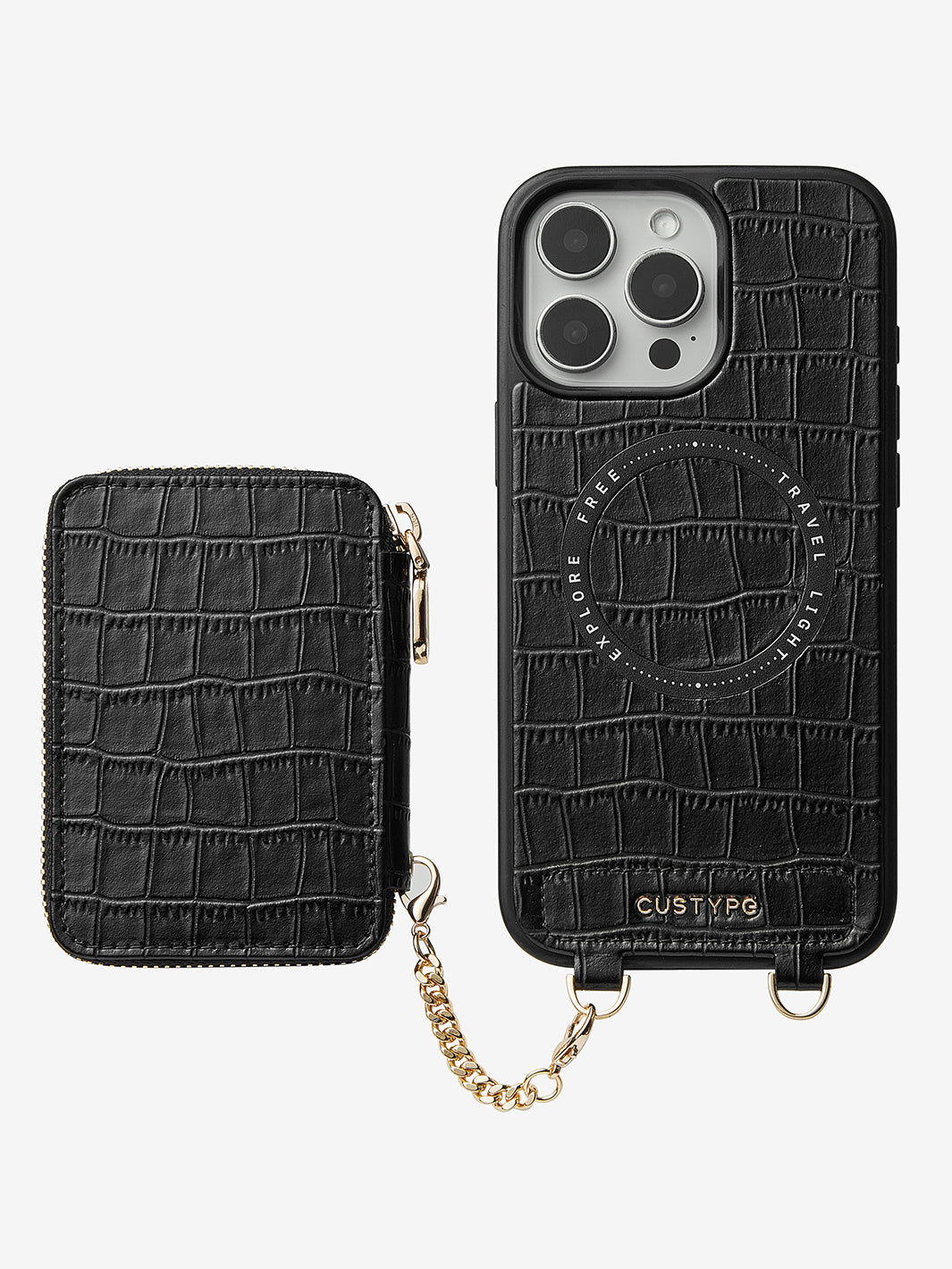 Crocodile Craft Set- Crossbody Wireless Charging Wallet Phone Case Round Pouch Set