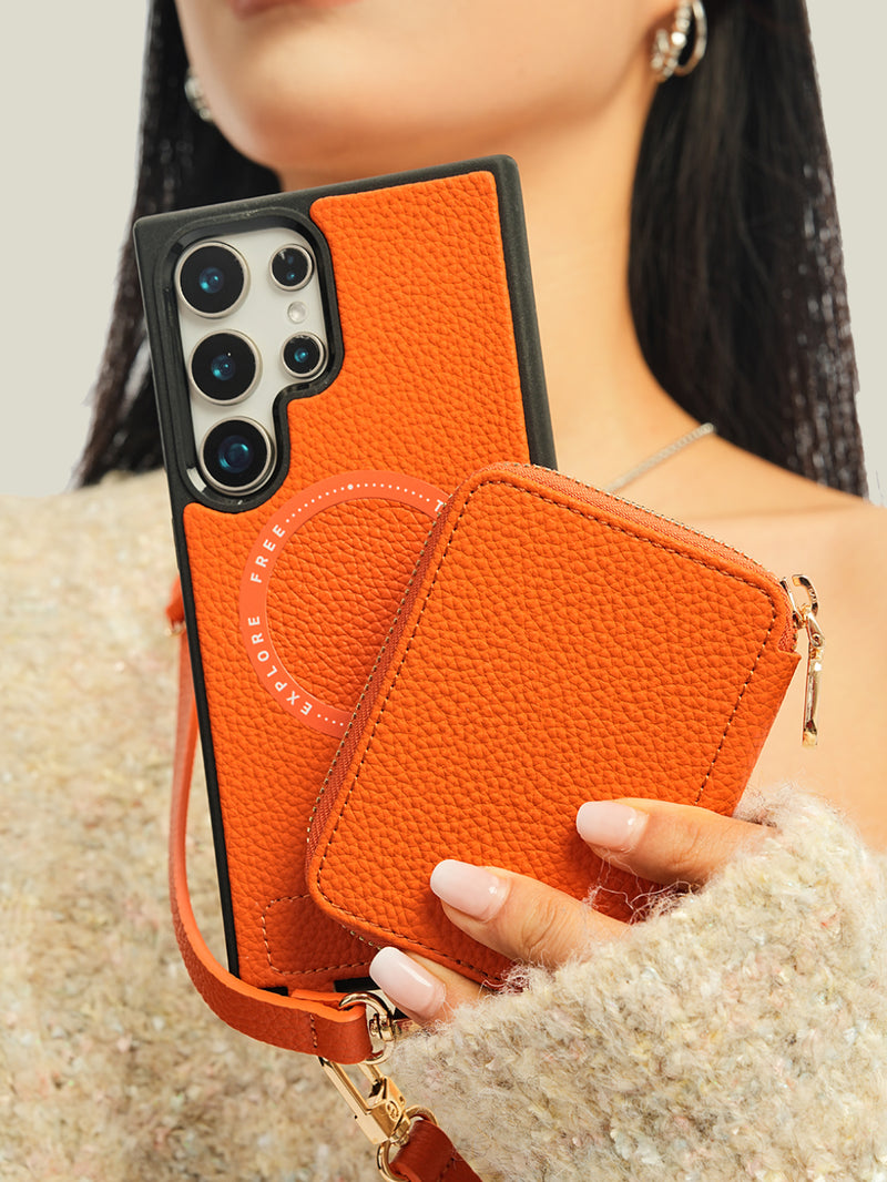 Unique Design Set- Samsung Galaxy Detachable Wireless Charging Crossbody Wallet Phone Case Round Pouch Set-Mobile Phone Cases-DETACHABLE WALLET & ROUND POUCH-Beige-Samsung S24 Ultra-Custype