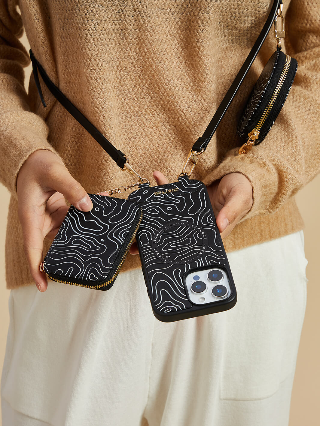 Print Style Trend- Luxury Lanyard Phone Case with Magsafe Wallet & Circle Pouch