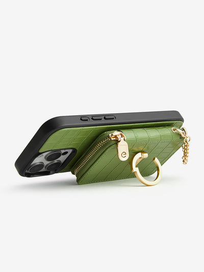 Crocodile Design Set- Crossbody Wireless Charging E-stand Wallet Phone Case Set