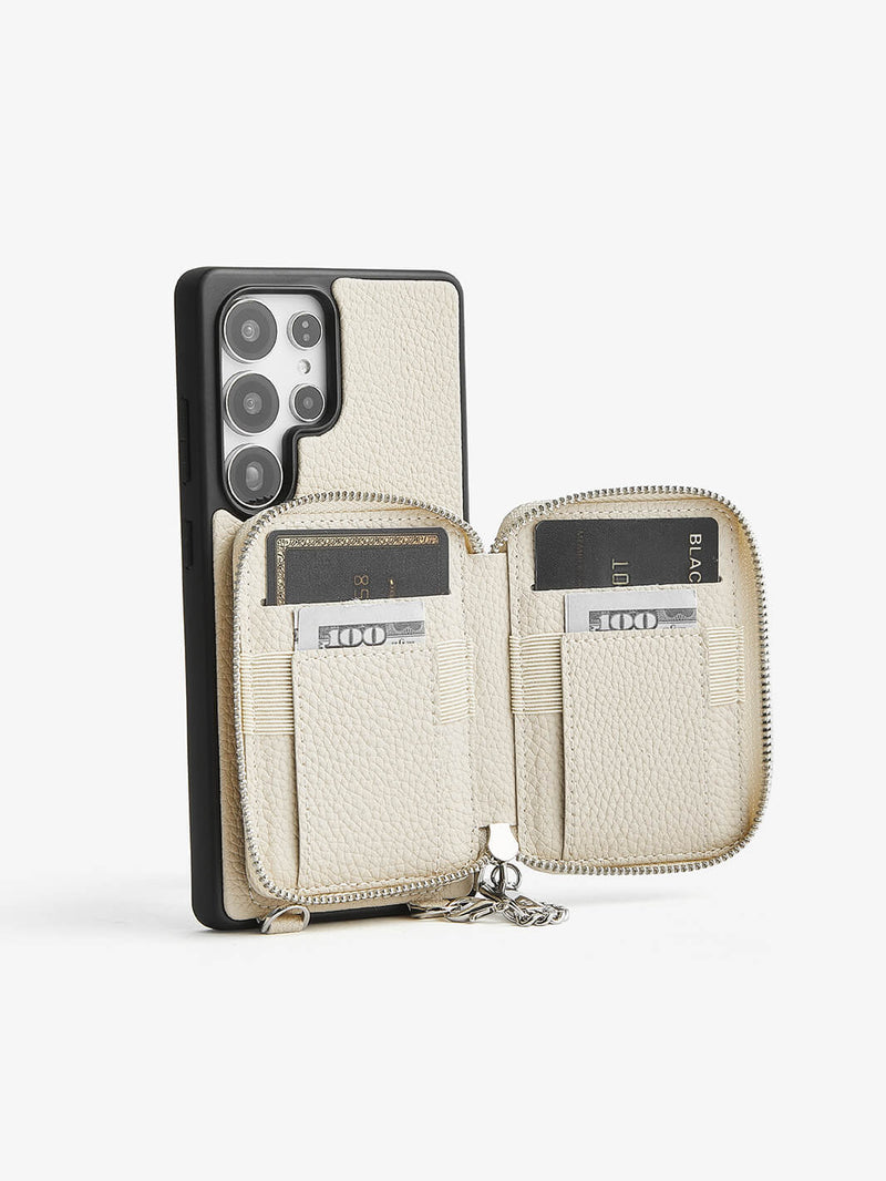 Lunar Silver Series- Samsung Galaxy Premium Crossbody Detachable Wallet Phone Case-Mobile Phone Cases-DETACHABLE WALLET & PHONE POUCH-Beige-Samsung S25 Ultra-Custype