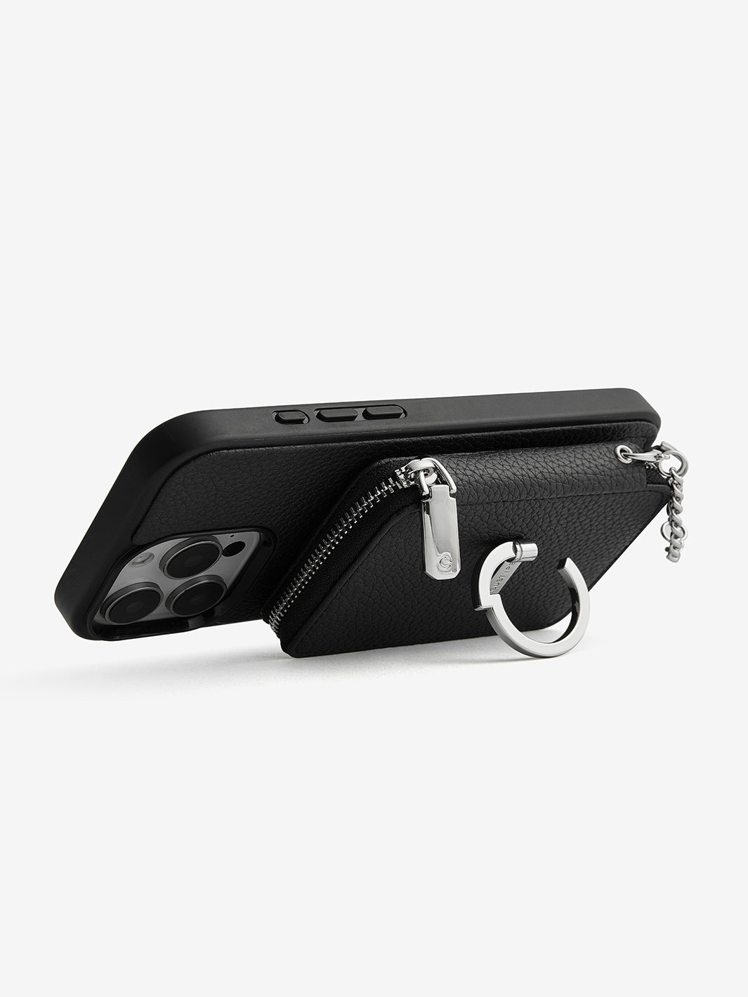 iPhone 15用レザー取り外し可能ウォレットケース（シルバー金具＆E