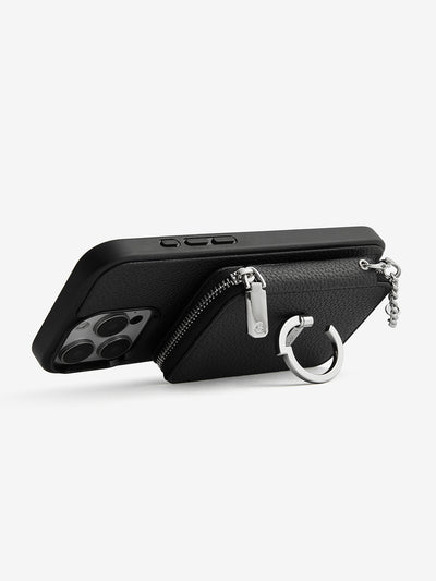 Silver Edge Kit- Magnetic Phone Case with Stand & Card Slots-Mobile Phone Cases-DETACHABLE WALLET & WIRELESS CHARGING-Black-iPhone 16 Pro Max-Custype