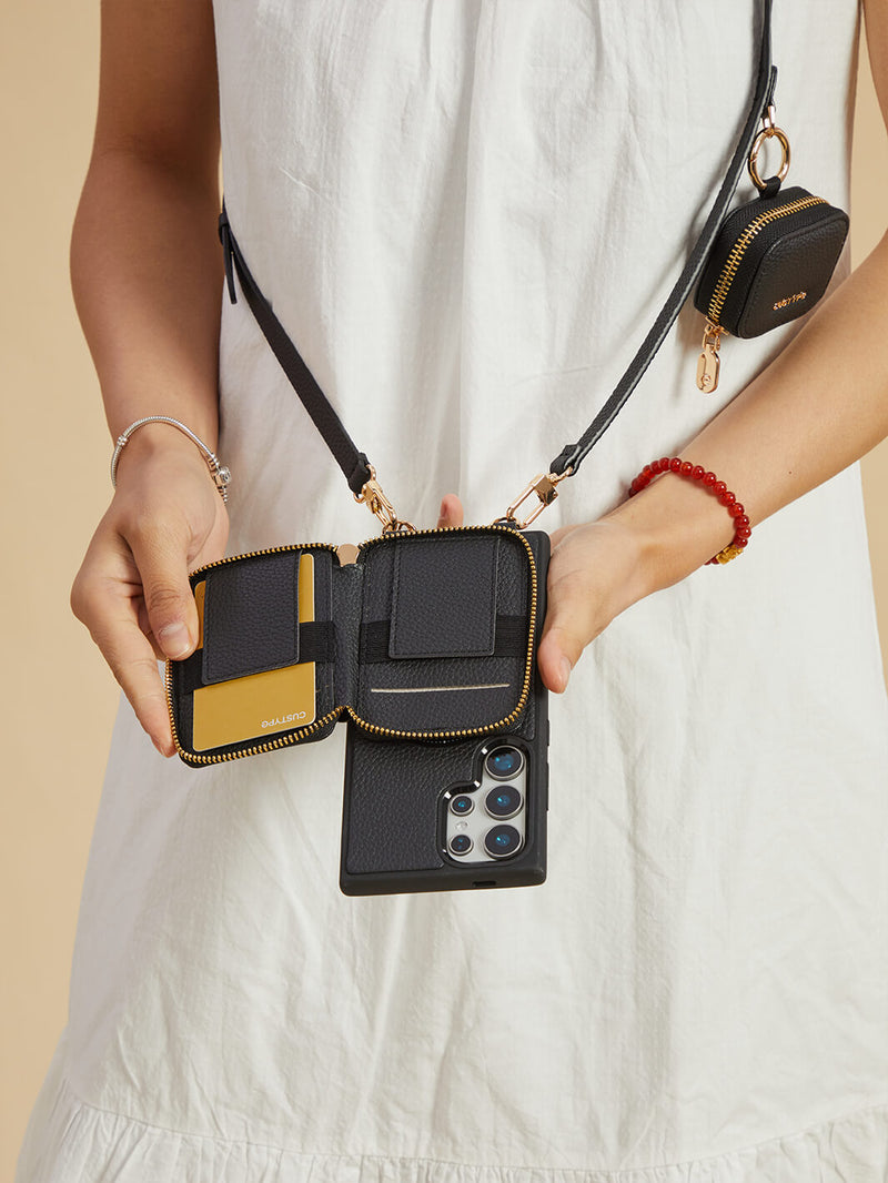 Original Design Set- Samsung Galaxy Wireless Charging Phone Case With AirPods Holder Set-Mobile Phone Cases-DETACHABLE WALLET & ROUND POUCH-Blue-Samsung S25 Ultra-Custype