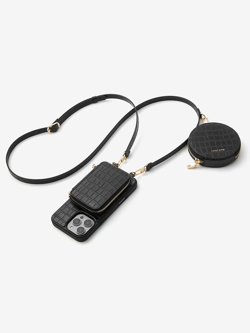 Crocodile Craft Set- Detachable Wireless Charging Crossbody Wallet Phone Case Round Pouch Set-Mobile Phone Cases-DETACHABLE WALLET & ROUND POUCH-Custype