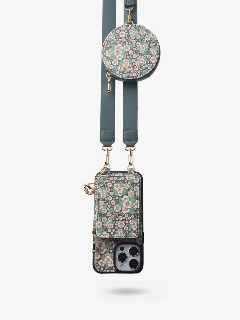 designer phone case with card holder and strap
