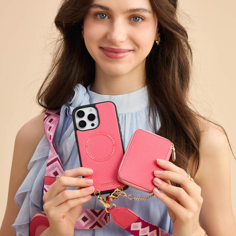 crossbody phone case with card holder Pink

