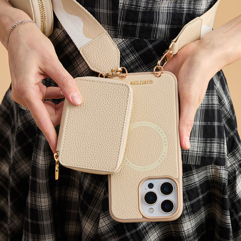 Unique Design Set- Bicolor Webbing Wireless Charging Crossbody Phone Case Round Pouch Set-Custype