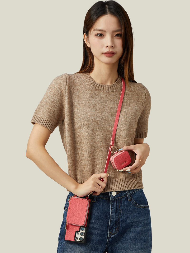 Unique Design Set- Samsung Galaxy Detachable Wireless Charging Phone Case AirPods Pouch Set-Mobile Phone Cases-DETACHABLE WALLET & PHONE POUCH-Beige-Samsung S25 Ultra-Custype