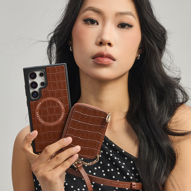 Crocodile Craft Set- Samsung Galaxy Strap Magsafe Compatible Phone Wallet Case with Circle Pouch-Custype