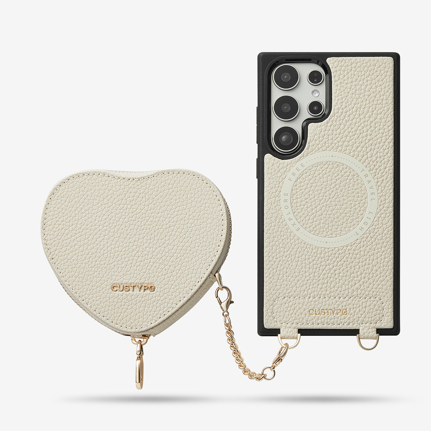 Heart Design Kit- Samsung Galaxy Wireless Charging Phone Case With Detachable Pouch-Mobile Phone Cases-DETACHABLE WALLET & WIRELESS CHARGING-Beige-Samsung S24 Ultra-Custype