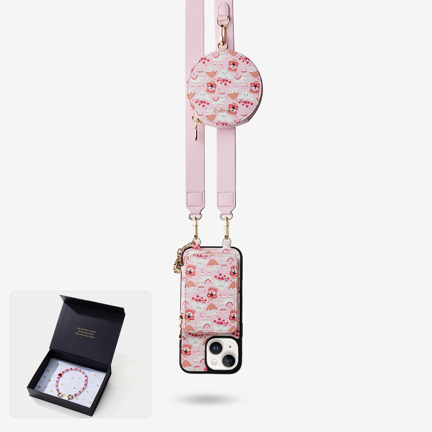 スターライトギフトボックス - バレンタインテーマプリント クロスボディ＆ウォレット付きスマホケース