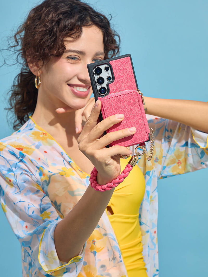 BraidTrend- Samsung Rope Style Wristlet Separable Wallet Phone Case-Mobile Phone Cases-WRISTBAND & PHONE POUCH-Black-Samsung S25 Ultra-Custype