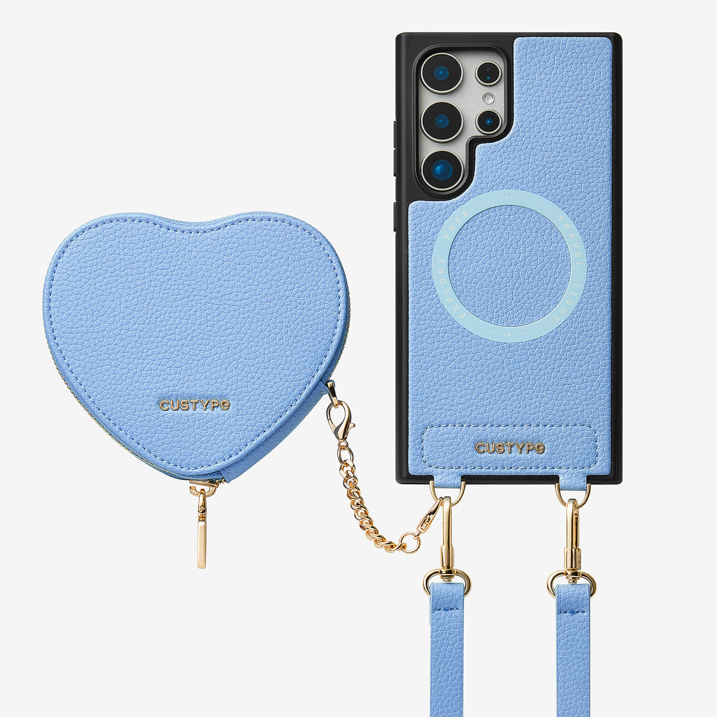 Heart Design Kit- Samsung Galaxy Detachable Wireless Charging Crossbody Wallet Phone Case Pouch Set-Mobile Phone Cases-DETACHABLE WALLET & WIRELESS CHARGING-Blue-Samsung S24 Ultra-Custype