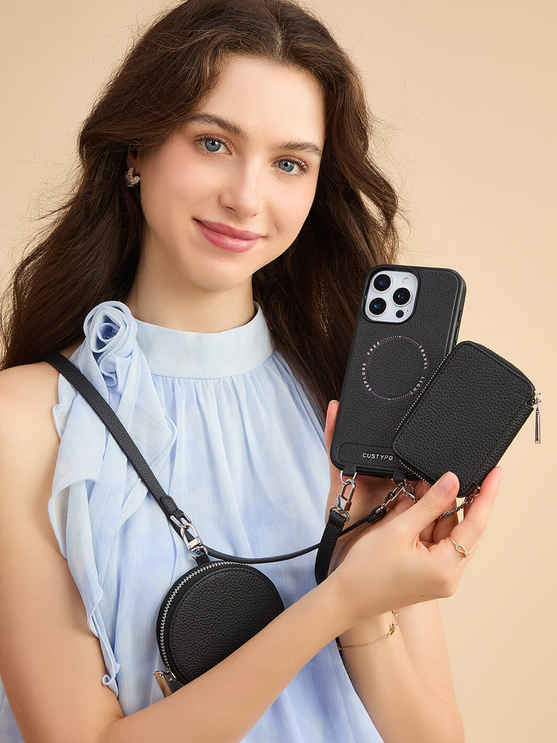 Lunar Silver Series- Premium Crossbody Magsafe Phone Case with Removable Wallet & Round Pouch-Custype