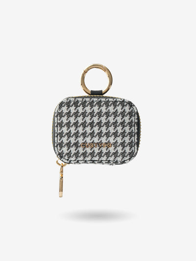 AirPods Pouch-AirPods case-Lychee Pattern Leather Mini Zip Pouch-Houndstooth-Black-Custype