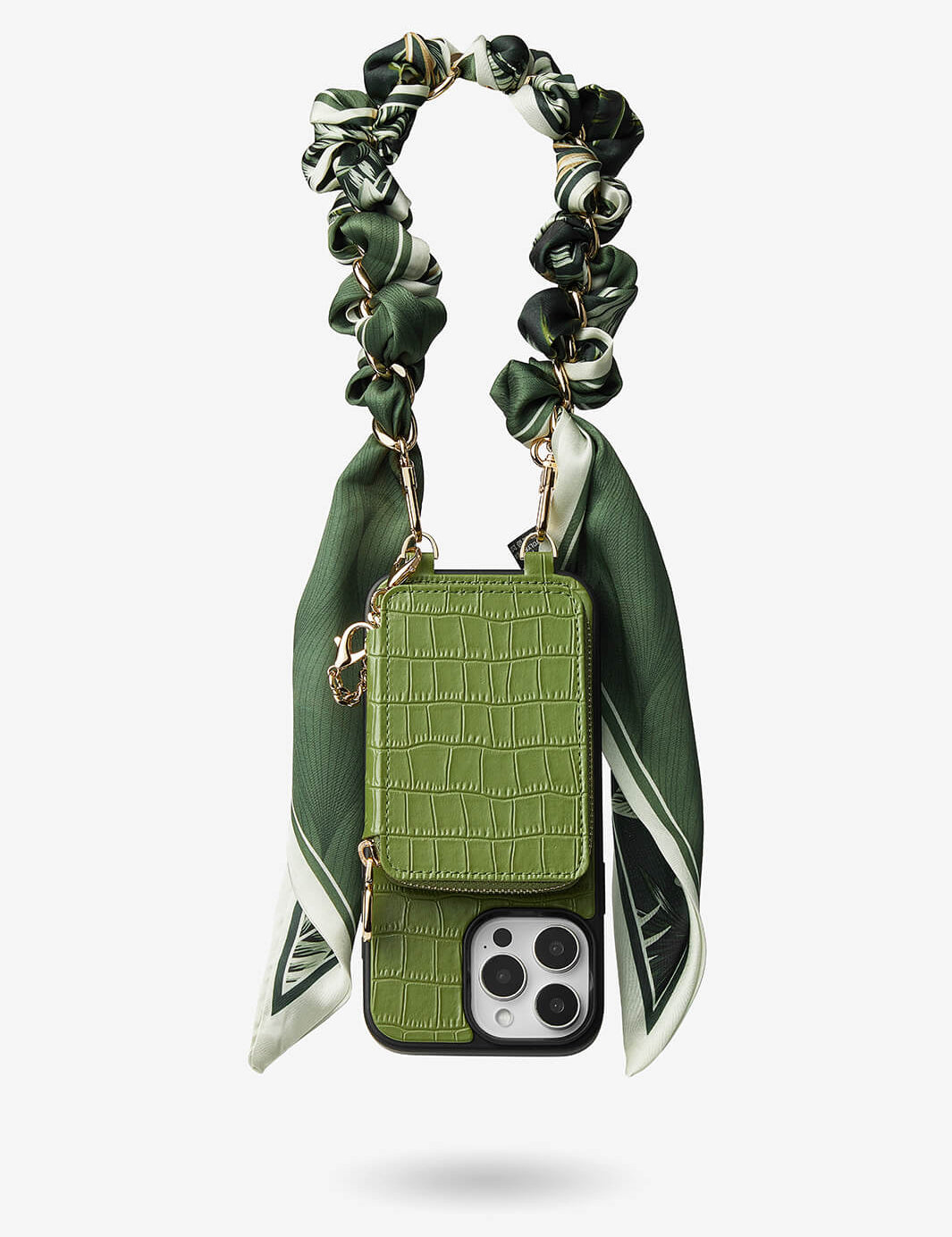 Silk Flair Set- Crocodile Wrist Lanyard Wallet Phone Case Compatible MagSafe-Mobile Phone Cases-WRISTBAND & PHONE POUCH-White-iPhone 16 Pro Max-Custype