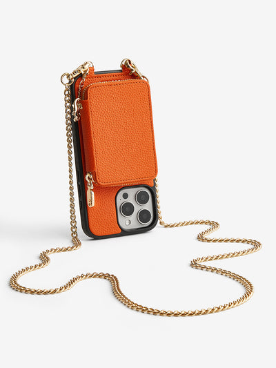 Trendy Chain Series- Magsafe Compatible Wallet Case with Strap for iPhone-Mobile Phone Cases-DETACHABLE WALLET & PHONE POUCH-Orange-iPhone 16 Pro Max-Custype