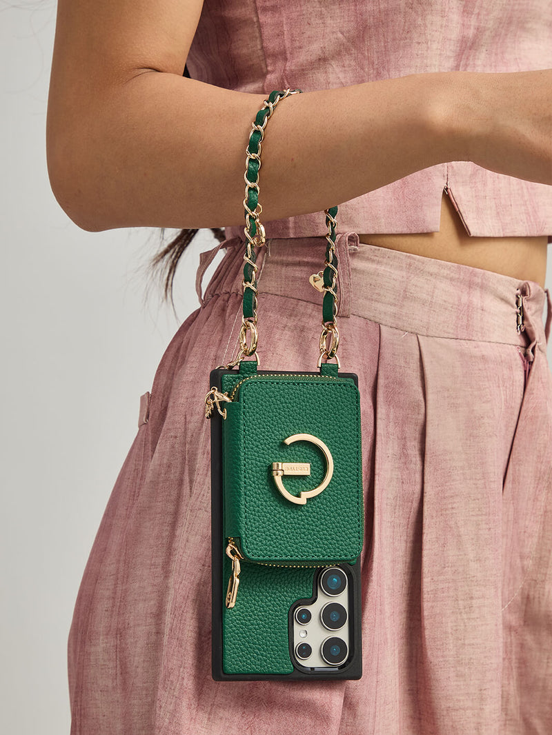 Allure Chain Series- Samsung Wristlet Magnetic Wallet Phone Case with Stand-Mobile Phone Cases-WRISTBAND & PHONE POUCH-Black-Samsung S25 Ultra-Custype