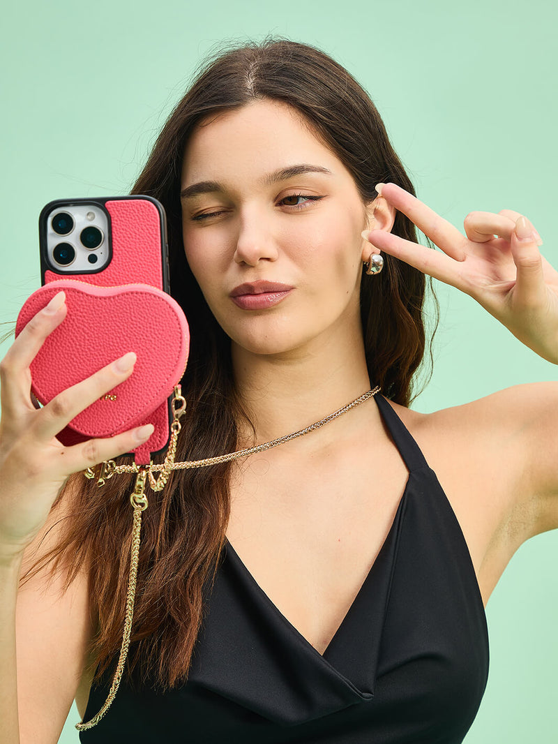 Heart Twist Chain- Crossbody Magsafe Compatible Phone Cases with Coin Purse-Mobile Phone Cases-DETACHABLE WALLET & WIRELESS CHARGING-Black-iPhone 16 Pro Max-Custype