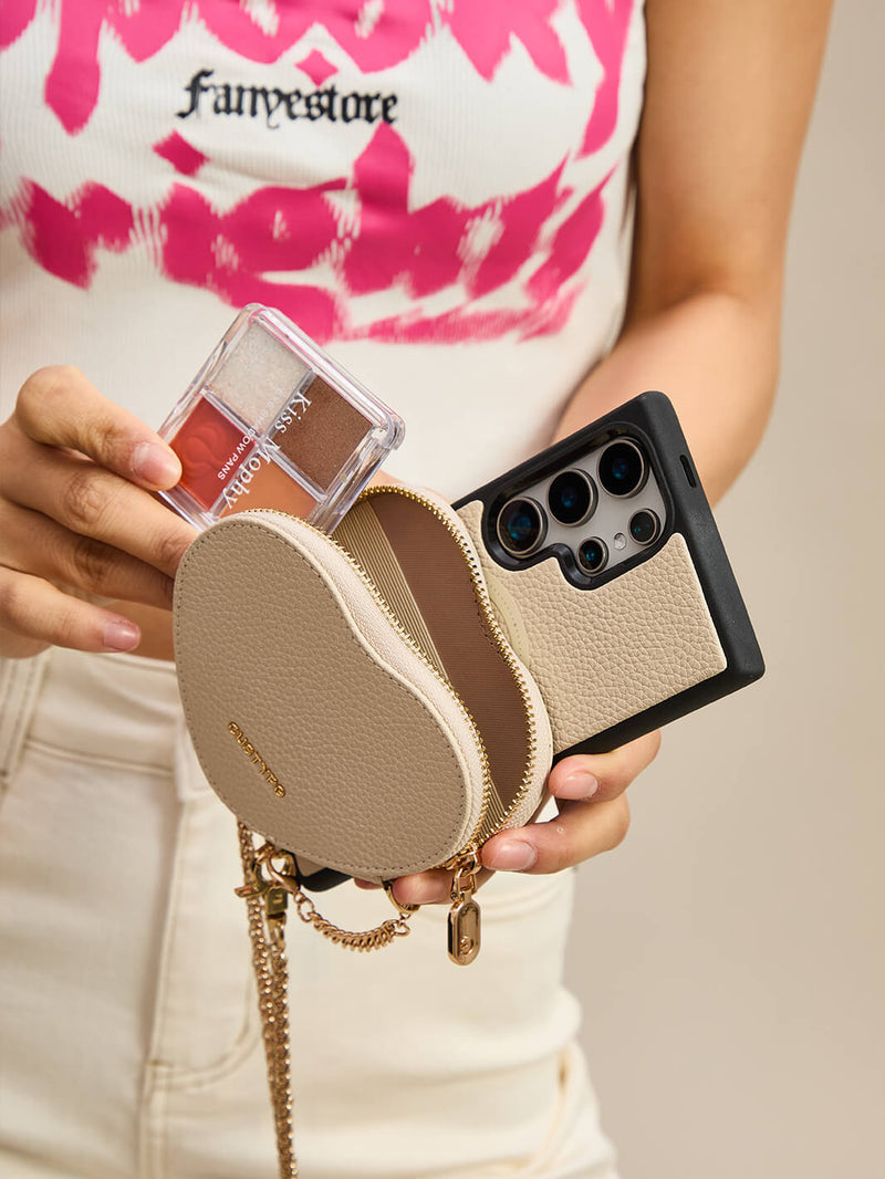 Heart Twist Chain- Samsung Galaxy Magnetic Phone Case with Card Slots & Shoulder Strap-Mobile Phone Cases-DETACHABLE WALLET & WIRELESS CHARGING-Peach Pink-Samsung S25 Ultra-Custype