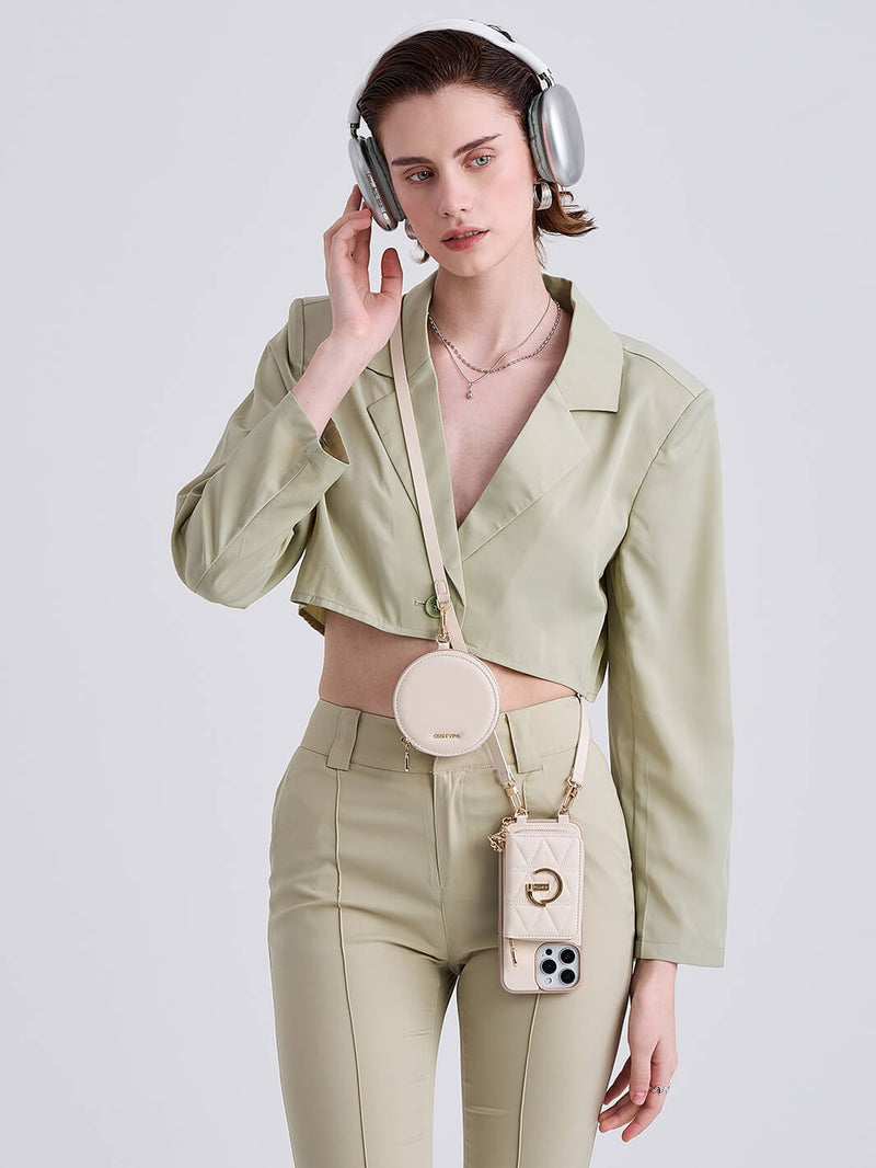 Embroidery Craft Set- Detachable Wireless Charging Crossbody Wallet Phone Case Round Pouch Set-Mobile Phone Cases-DETACHABLE WALLET & ROUND POUCH-Argyle-Black-iPhone 16 Pro Max-Custype