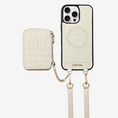 Crocodile Craft Set- Detachable Wireless Charging Crossbody Wallet Phone Case Set-Mobile Phone Cases-DETACHABLE WALLET & WIRELESS CHARGING-White-iPhone 16 Pro Max-Custype