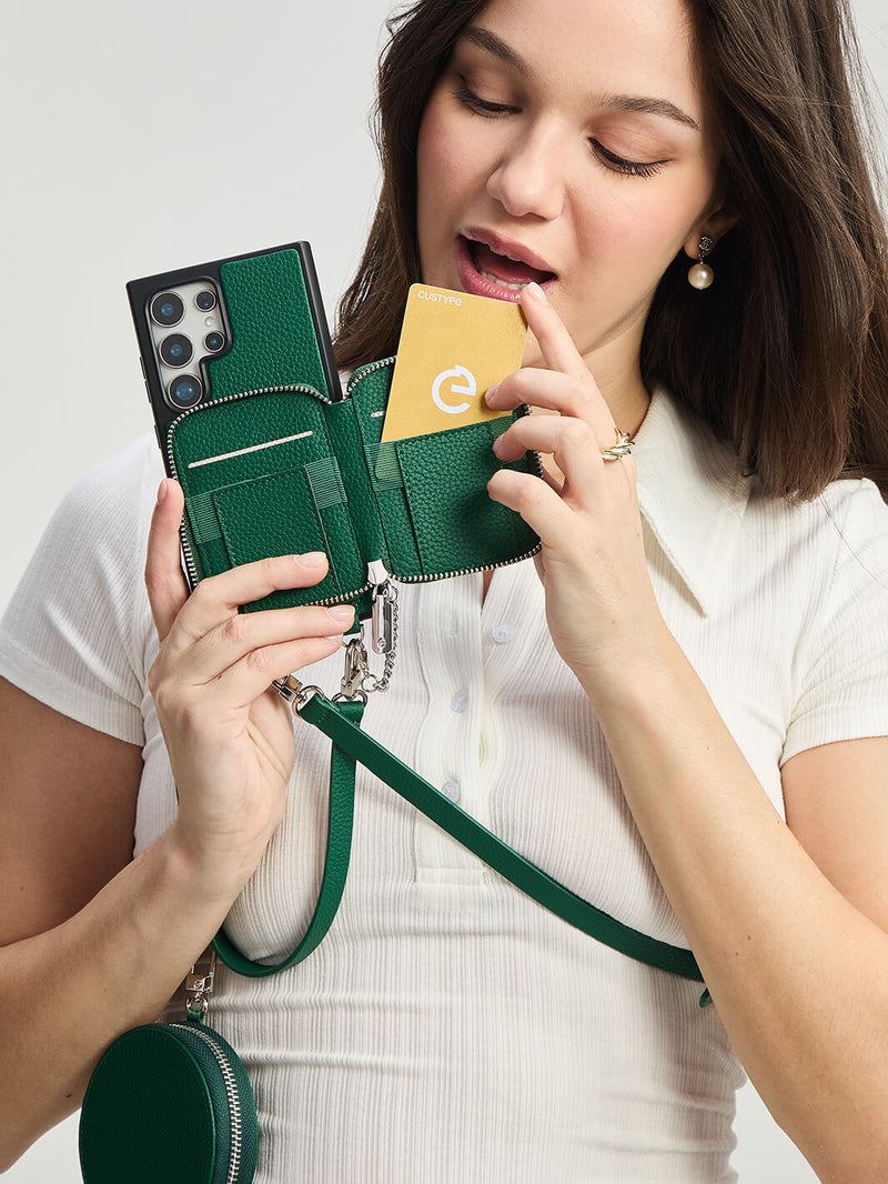 Silver Edge Kit- Samsung Galaxy Strap Magnetic Wallet Phone Case with Round Purse & Kickstand-Mobile Phone Cases-DETACHABLE WALLET & ROUND POUCH-Black-Samsung S25 Ultra-Custype