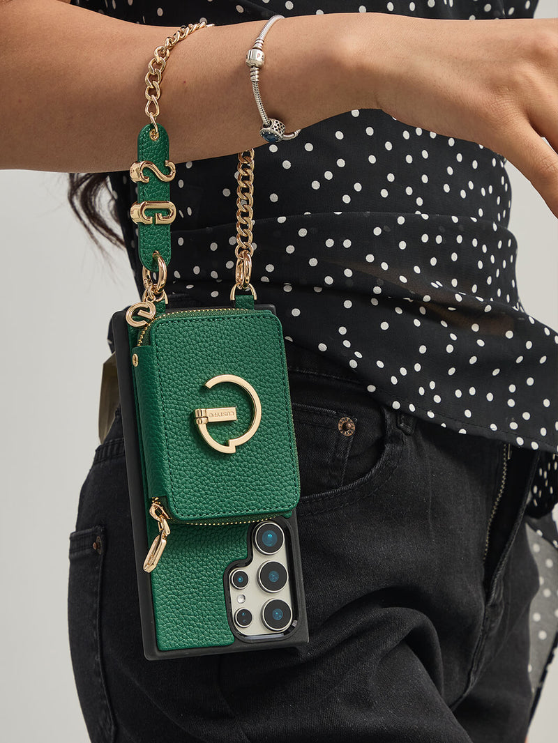 Personalised Style Kit- Samsung Phone Stand Wallet Phone Case for Wireless Charging-Mobile Phone Cases-WRISTBAND & PHONE POUCH-Green-Samsung S25 Ultra-Custype