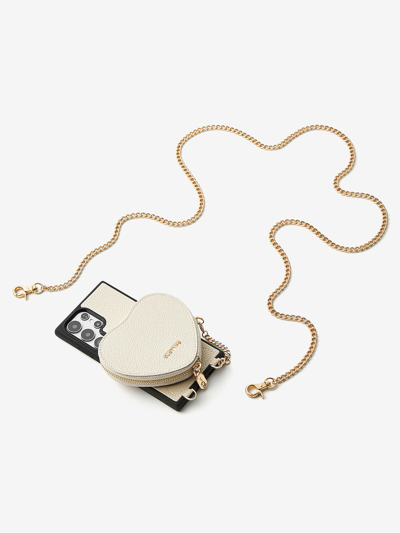 Heart Chain Kit- Samsung Galaxy Crossbody Case with removable Card Organizer-Mobile Phone Cases-DETACHABLE WALLET & WIRELESS CHARGING-Black-Samsung S25 Ultra-Custype