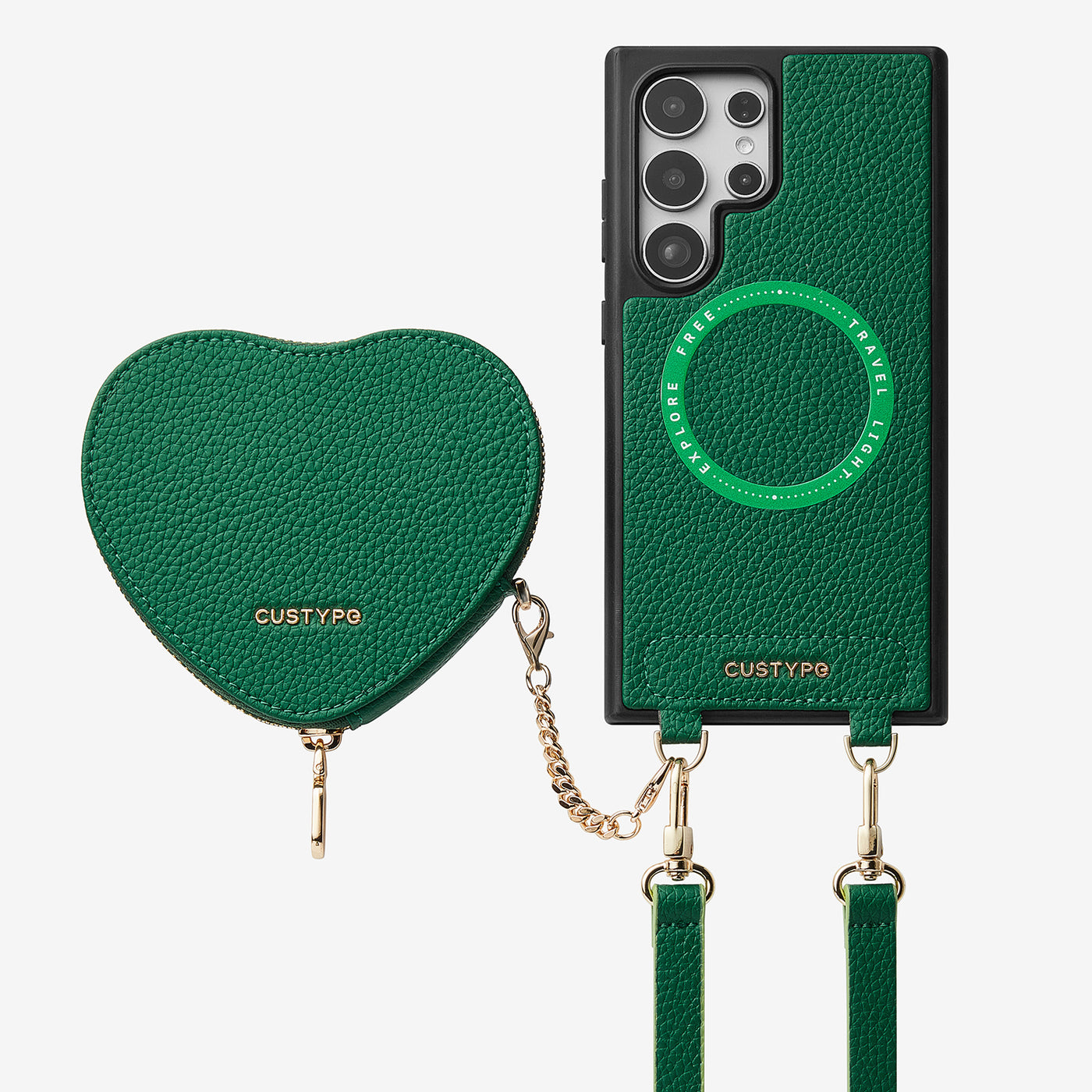 Heart Design Kit- Samsung Galaxy Detachable Wireless Charging Crossbody Wallet Phone Case Pouch Set-Mobile Phone Cases-DETACHABLE WALLET & WIRELESS CHARGING-Green-Samsung S24 Ultra-Custype