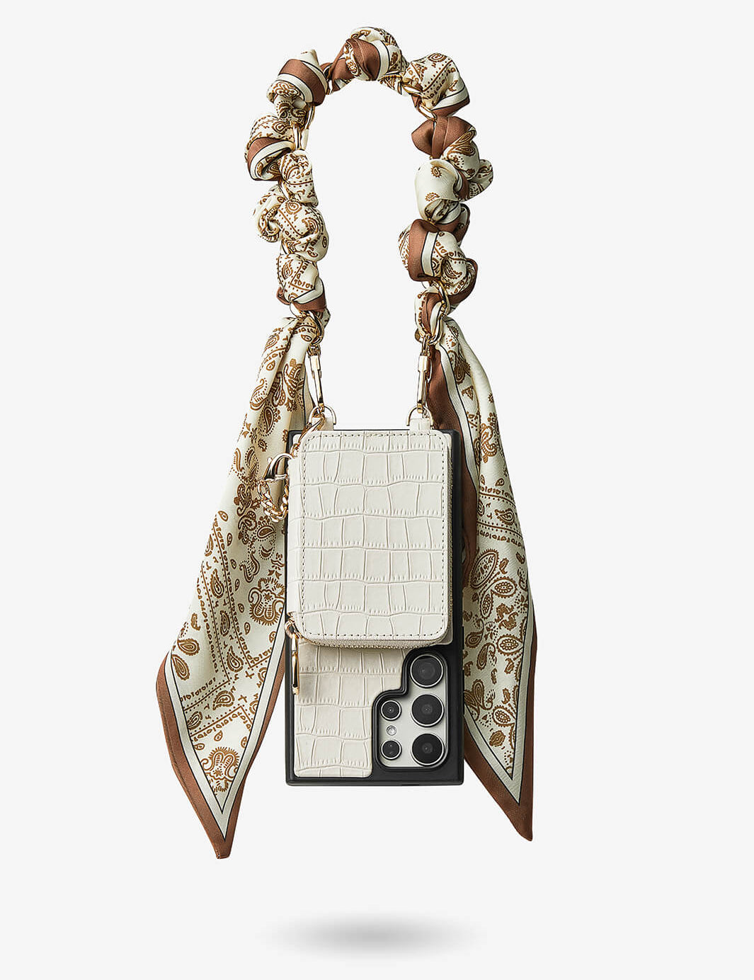 Silk Flair Set- Samsung Crocodile Removeable Wallet Phone Case with Wrist Strap-Mobile Phone Cases-WRISTBAND & PHONE POUCH-Brown-Samsung S25 Ultra-Custype