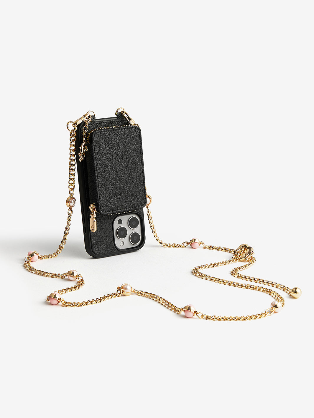 Candy Chain Assembly- Pearl Chain Purse iPhone Case Supporting Magsafe-Mobile Phone Cases-DETACHABLE WALLET & PHONE POUCH-Black-iPhone 16 Pro Max-Custype