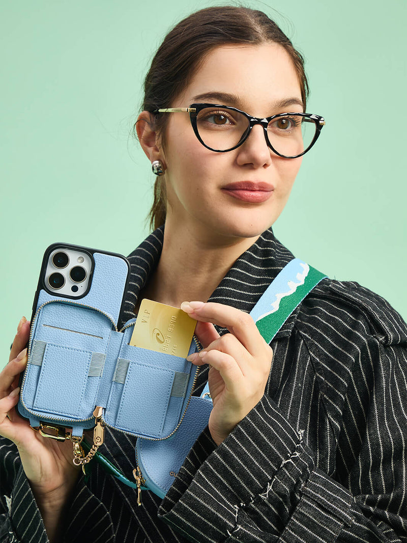 Original Design Set- Bicolor Webbing Crossbody Phone Case With Round Pouch Set-Mobile Phone Cases-DETACHABLE WALLET & ROUND POUCH-Black-iPhone 16 Pro Max-Custype