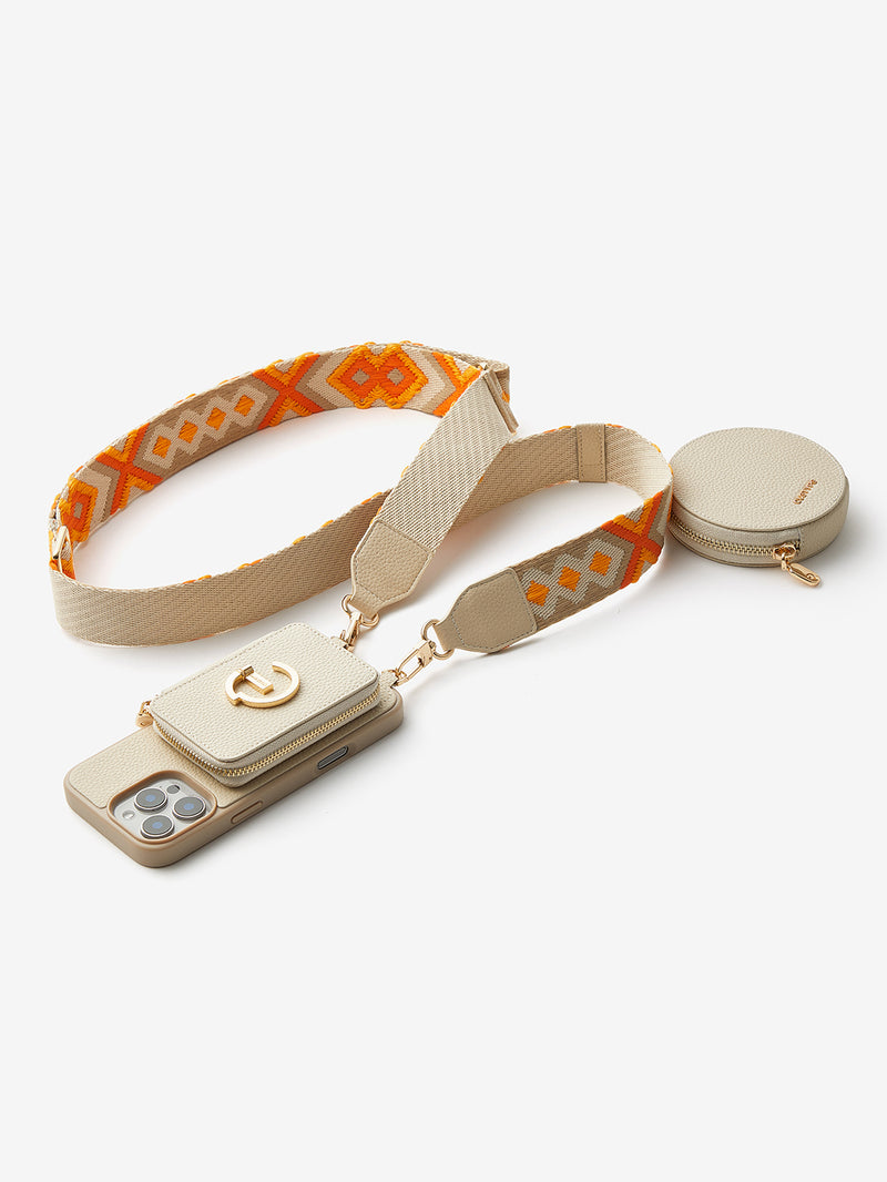 Beige luxury phone cases crossbody phone strap iPhone 15 Pro Max
