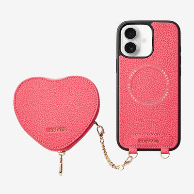 Heart Design Kit- Wireless Charging Phone Case With Detachable Pouch-Mobile Phone Cases-DETACHABLE WALLET & WIRELESS CHARGING-Peach Pink-iPhone 16 Plus-Custype